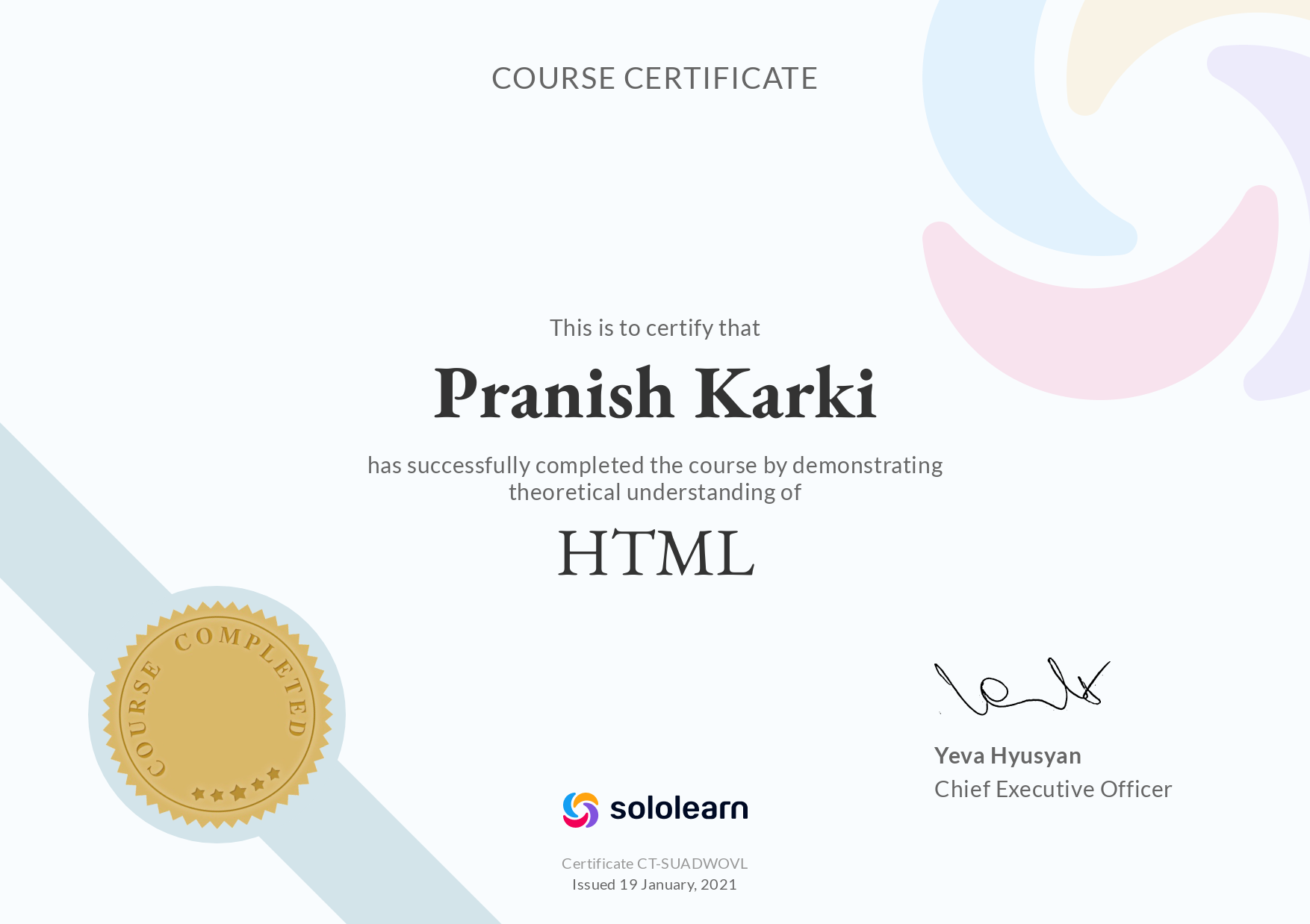 HTML Course Completion